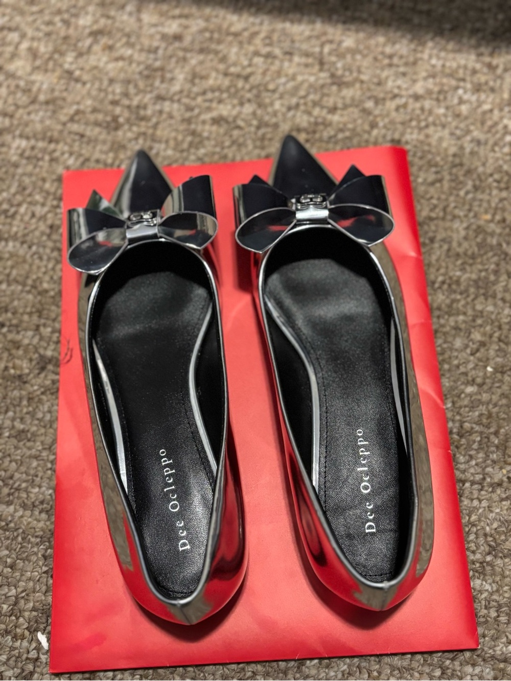 Dee Ocleppo Black Metallic Bow Pointed-Toe Flats